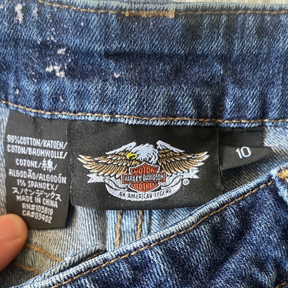 SZ 10 Harley Davidson Dark Blue Denim Women's Mini Shorts - Picture 2 of 8